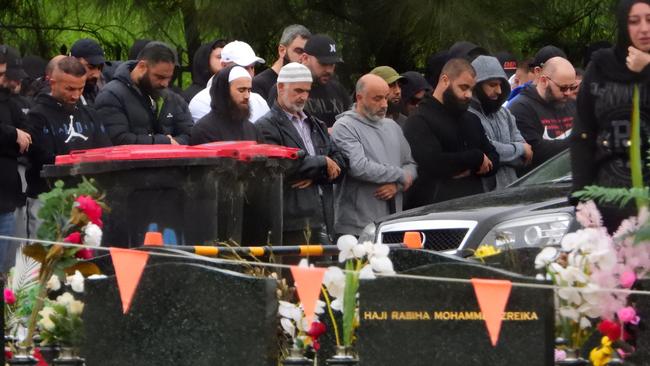 Hundreds of mourners turned out at Omar’s funeral at Rookwood Cemetery, the second farewell at that location for an underworld figure in the space of a fortnight. Picture John Grainger