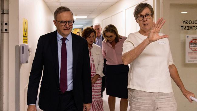 Anthony Albanese on a visit to Frankston Hospital in February ahead of the Dunkley by-election. Picture: Getty Images