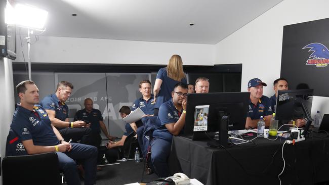 The Adelaide Crows recruiting staff during the 2019 NAB AFL Draft at Marvel Stadium. Picture: Getty Images