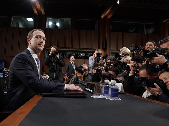 WASHINGTON, DC - APRIL 10:  Facebook co-founder, Chairman and CEO Mark Zuckerberg awaits to testify before a combined Senate Judiciary and Commerce committee hearing in the Hart Senate Office Building on Capitol Hill April 10, 2018 in Washington, DC. Zuckerberg, 33, was called to testify after it was reported that 87 million Facebook users had their personal information harvested by Cambridge Analytica, a British political consulting firm linked to the Trump campaign.  (Photo by Alex Wong/Getty Images)