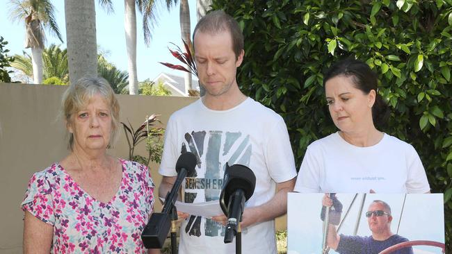 Family of father and son who died in crash speak to the media for the first time. Suzanne Jones, Craig Cameron and Leonie Shaw holding photo of the Late Jeffrey Hills. Photo: Mike Batterham