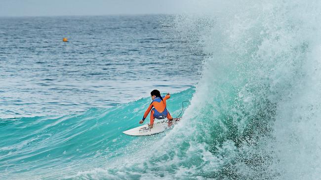 Quincy Symonds aka The Flying Squirrel ripping at Snapper Rocks. Pic by Luke Marsden.