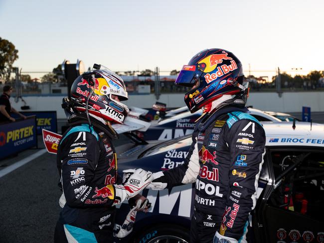 Will Brown (L) chats with race winner Broc Feeney. Picture: Getty