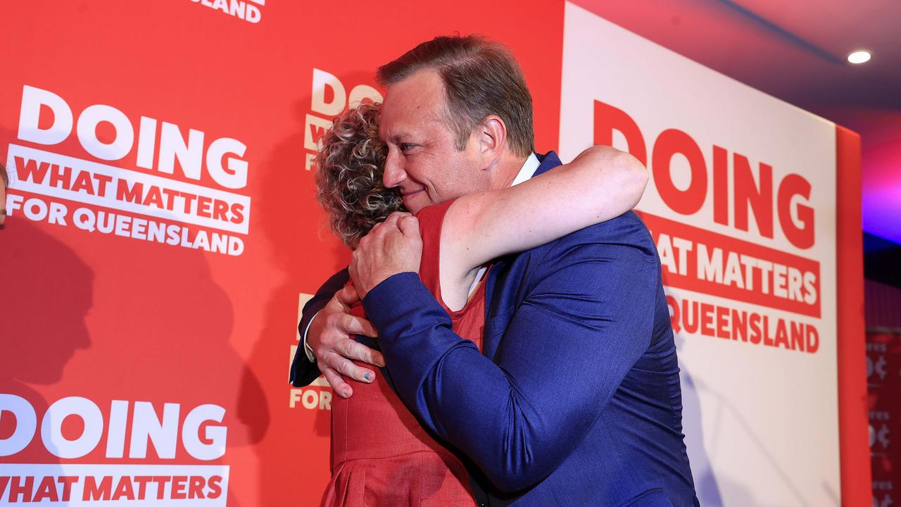 Steven Miles and his wife Kim at Labor headquarters last night.