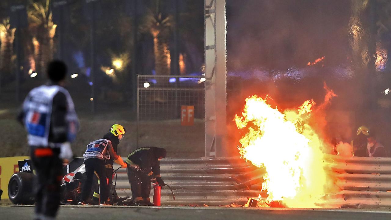 Ultimately, Grosjean was lucky. Photo by TOLGA BOZOGLU / POOL / AFP