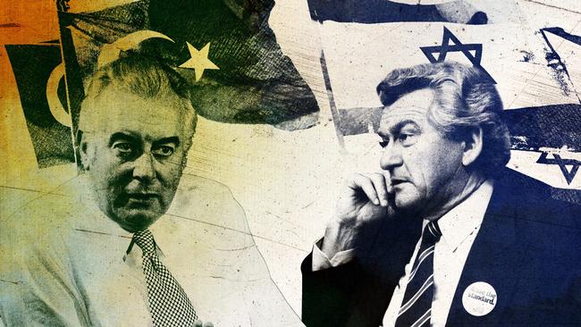 Gough Whitlam, left, like Penny Wong, paid lip service to Israel’s right to exist but took decisions that showed an utter disregard for its survival. Bob Hawke, right, was not afraid of confronting the left’s hostility to the Jewish state.