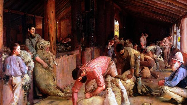 Shearing The Rams painting by Tom Roberts, 1890.