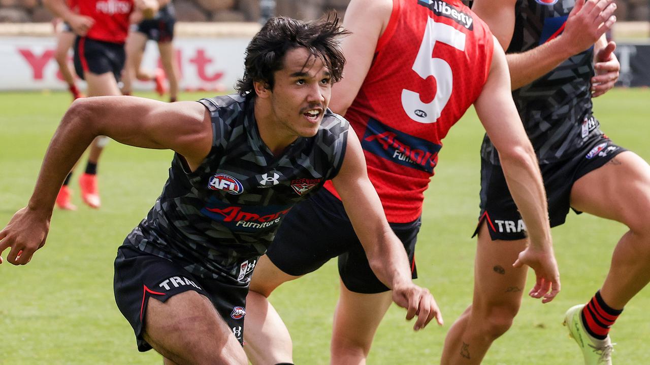 AFL Essendon FC intra club practice match. Alwyn Davey has his eyes on the ball. Picture: Ian Currie