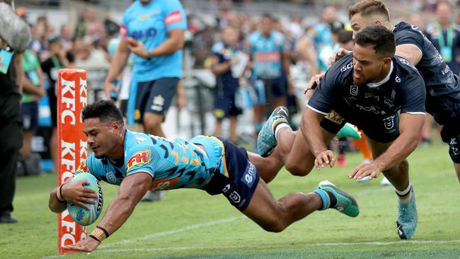 Try time! The Titans could use some weapons out wide, like Greg Leleisiuao. Picture: AAP