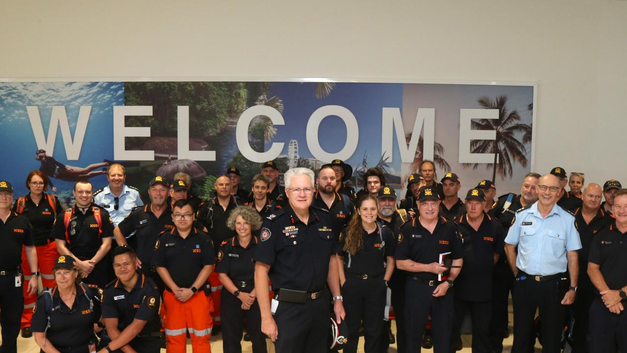 QFES Far Northern Region Assistant Commissioner Brad Commens with a contingent of 70 SES volunteers who have been deployed from south east Queensland in response to Cyclone Jasper. Picture: Peter Carruthers