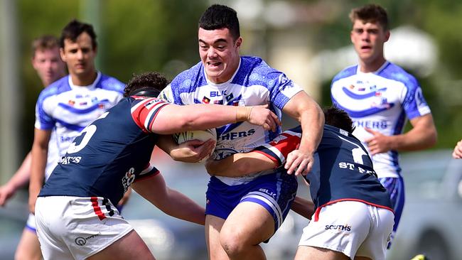 Isaiah Vailalo on the charge for Ignatius Park in the Aaron Payne Cup. Picture: Alix Sweeney