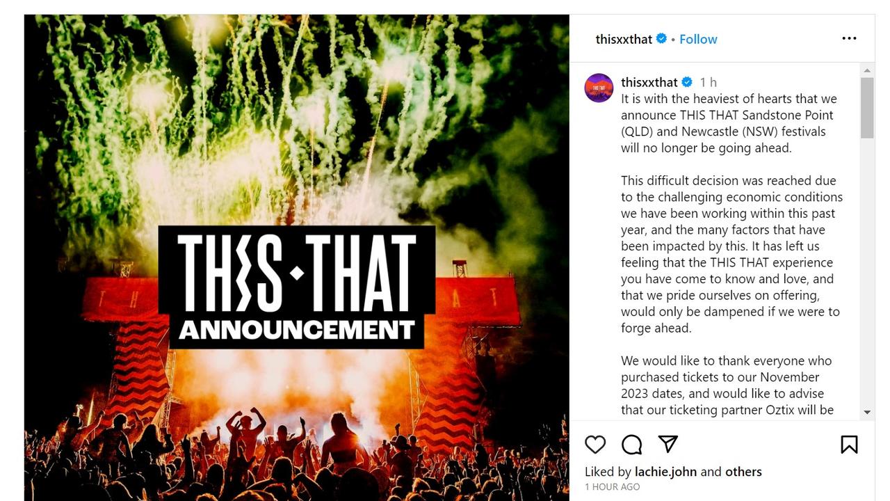 THIS THAT Festival organisers made the announcement on Instagram on Friday.