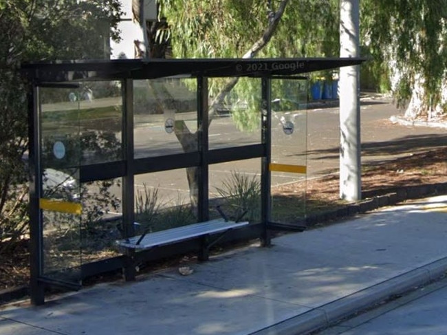 Jesse Simm, 46, masturbated in front of a school girl at this bus stop near his Heidelberg home.