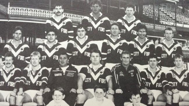 Eastern Suburbs Rugby League team 1980s. Second row from the back and second in from the left is John Touma. Picture: Supplied.