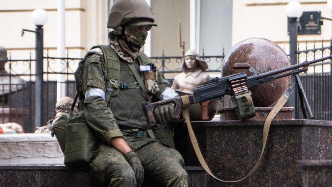 A member of Wagner group stands guard in Rostov-on-Don. Picture: AFP.