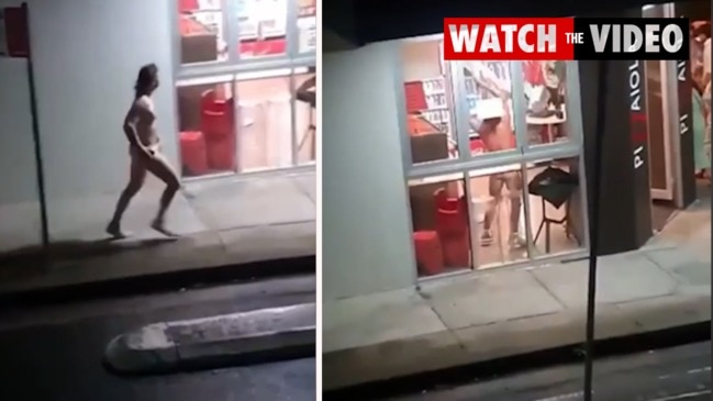 Streaker goes rogue inside pizza shop