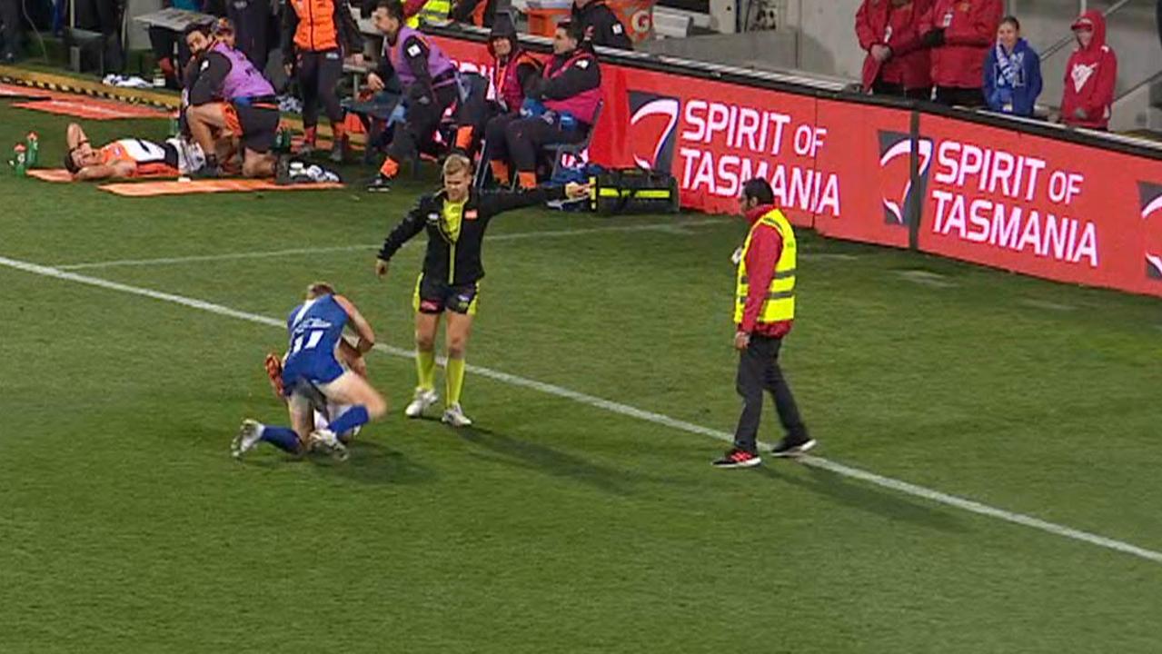 AFL 2019 Security guard Blundstone Arena steps on ground North