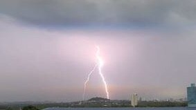 A lightning strike over the Coolangatta area. Picture: Andrew Ennever