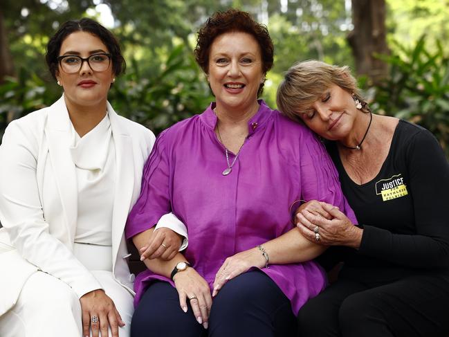 Kathleen Folbigg (middle) with her lawyer Rhanee Rego (left) and steadfast supporter and friend Tracy Chapman. Picture: Sam Ruttyn