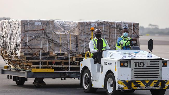 The vaccine shipment landed in Accra on Wednesday. Picture: AFP