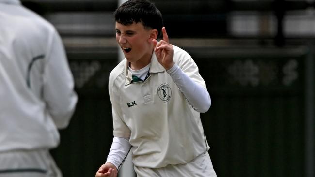 Yarraville ClubÃs Jackson Martin captures the wicket of CraigieburnÃs Samuel R Laffan during the VTCA Yarraville Club v Craigieburn cricket match in West Footscray, Saturday, Nov. 26, 2022. Picture: Andy Brownbill