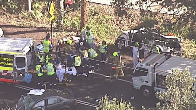 A Mitsubishi Lancer and a Range Rover Evoque collided at Magenta. Picture: 9 News