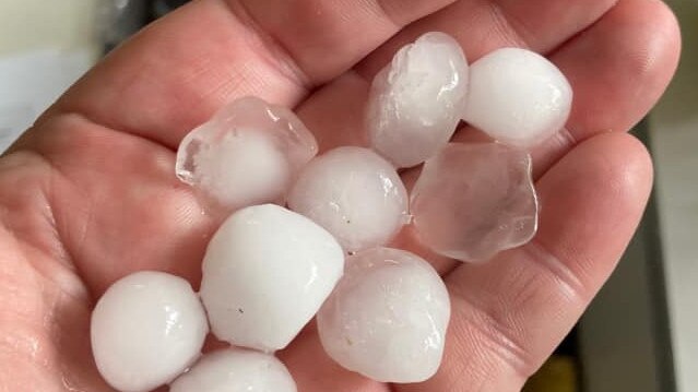 Large hail stones seen in Banksia Park in Adelaide on Thursday. Picture: via Facebook