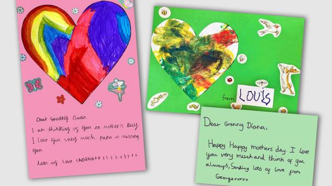 Mother's Day cards from Princess Diana. Princess Charlotte’s card, left, said “Papa is missing you”. Picture: Kensington Palace