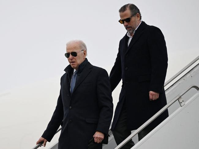 US President Joe Biden, with son Hunter Biden, arriving at Hancock Field Air National Guard Base in Syracuse, New York in February. Picture: Andrew Caballero-Reynolds/AFP