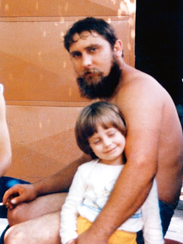 Aged three with her father at her grandfather’s house in Croatia.