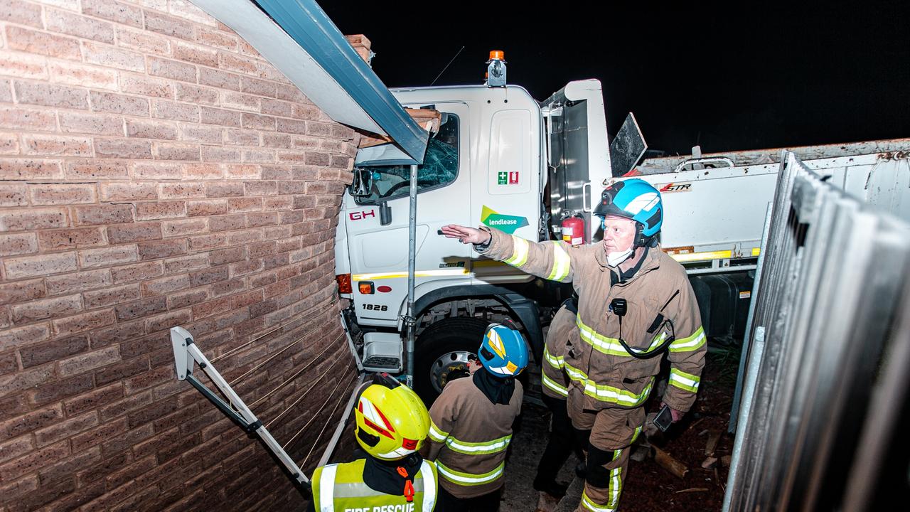 Truck driver crashes into Claremont home after being knocked unconscious by a rock hurled through his window. October 2021. PHOTO: Josh Agnew