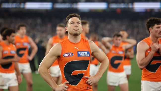 Toby Greene and the Giants try to deal with such a close defeat. Photo: Robert Cianflone/AFL Photos/via Getty Images