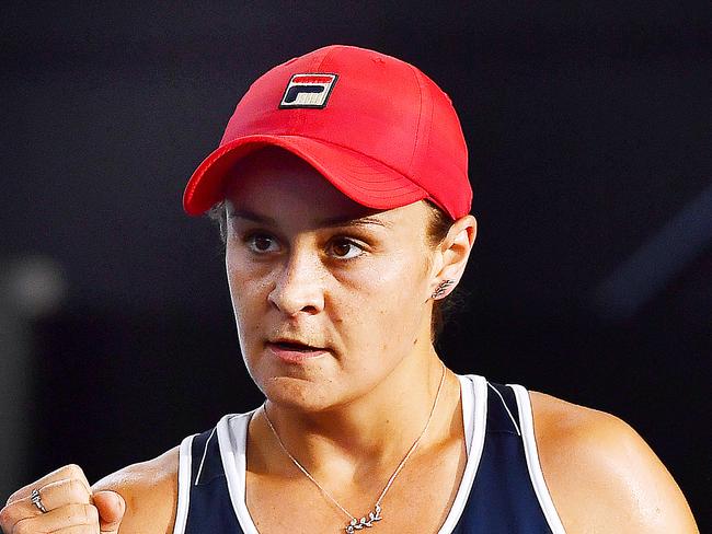 ADELAIDE, AUSTRALIA - JANUARY 16: Ash Barty of Australia wins the first set over Marketa Vondrousova of the Czech Republic during day five of the 2020 Adelaide International at Memorial Drive on January 16, 2020 in Adelaide, Australia. (Photo by Mark Brake/Getty Images)