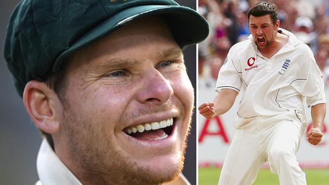 Australia's Ashes hero Steve Smith (left) and former England paceman Steve Harmison. Pictures: Agencies