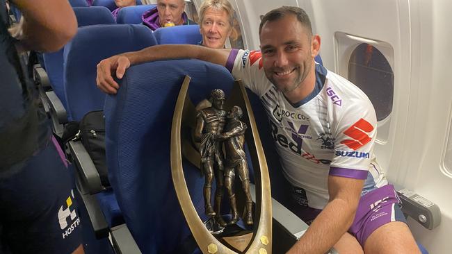 Storm skipper Cameron Smith flies home with the Provan-Summons Trophy.