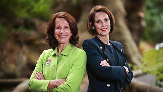 North Sydney former mayor Jilly Gibson and Mosman mayor Carolyn Corrigan on the border line of the two councils at Spofforth St, pictured here back in 2017.