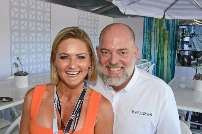 Belinda Norton and Archie Cox in The Lounge at GC500 corporate suites, Main Beach. Pic: Regina King