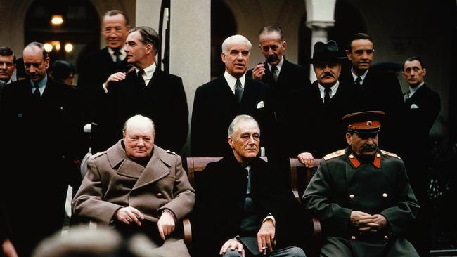 Stalin, Roosevelt and Churchill seated together during the Yalta Conference, 1945.