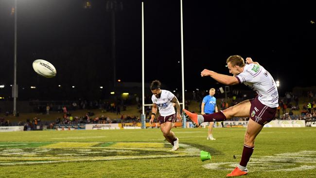 The skipper hit it well but fell just short. (AAP Image/Dean Lewins)