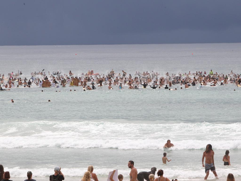 Protest at Burleigh against an oil company drilling in the Great Australian Bight. Pic Mike Batterham.