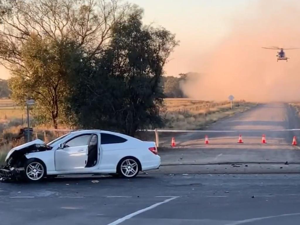 The scene of a horror multi-vehicle crash near Strathmerton. Picture: Nine News