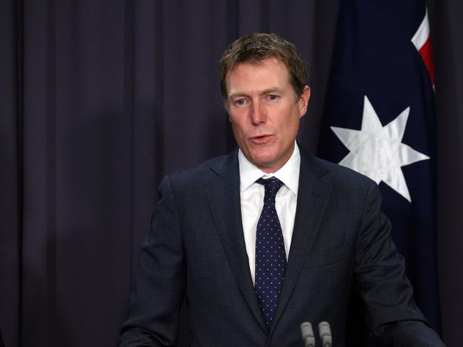 Attorney-General, Christian Porter, during a media conference on the High Court decision on Katy Gallagher in Parliament House in Canberra. Picture Gary RamagePicture Gary Ramage