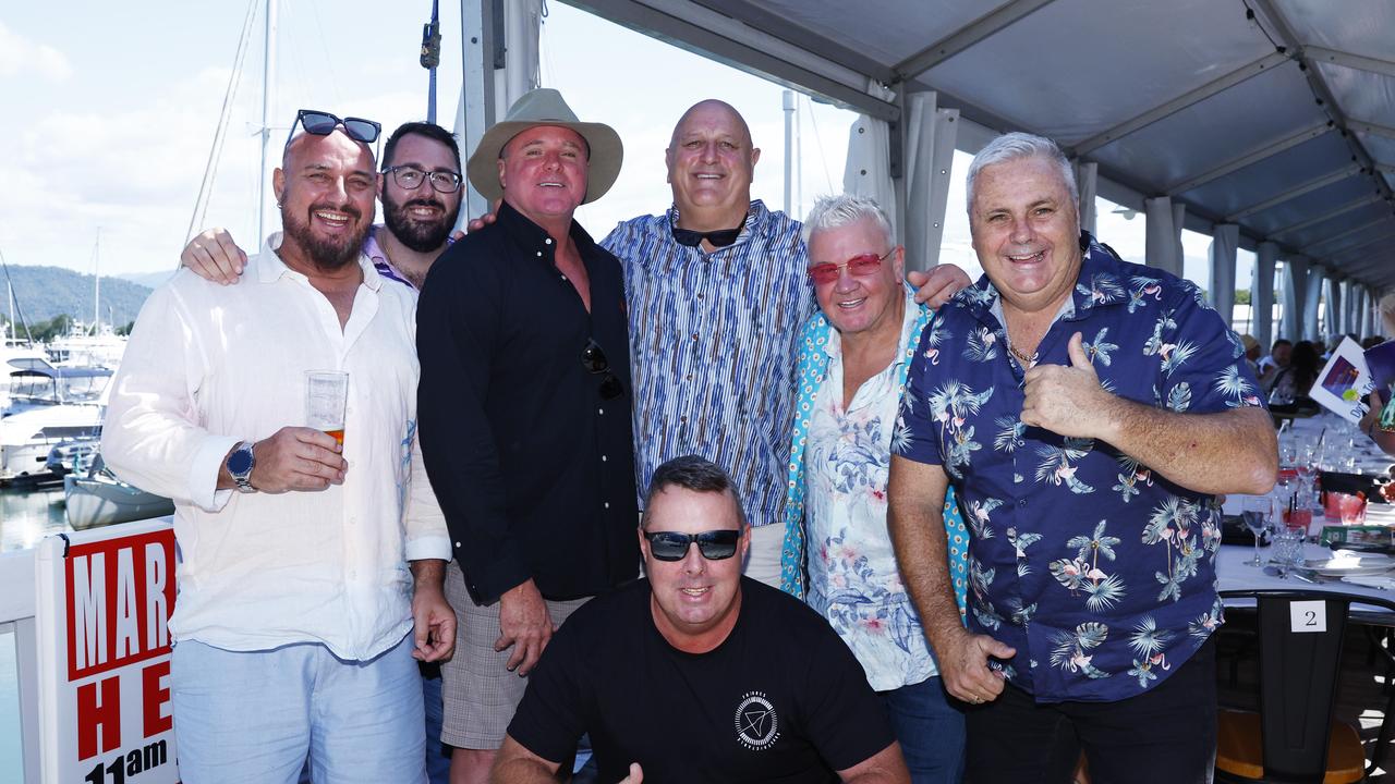 Glen Siva, Aaron Padoin, Christian Chapman, Peter Mariahi, Darryn Lyons and Steve Corradi at the Longest Lunch, part of the Port Douglas festival, held at Hemmingways Brewery at the Crystalbrook Marina, Port Douglas. Picture: Brendan Radke