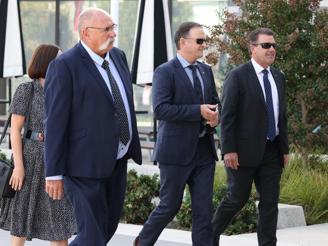 Former Australian cricketers Merv Hughes, Mark Waugh and Mark Taylor arrive. Picture: David Caird