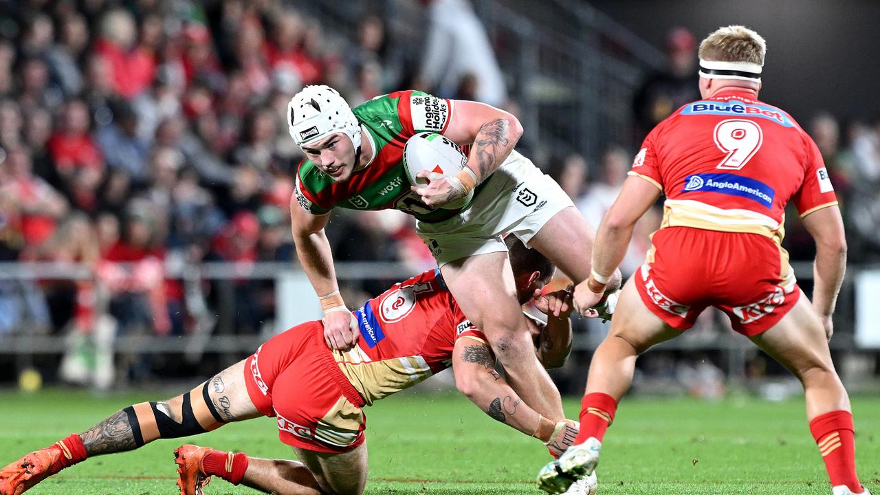 The highly promising Tallis Duncan has been getting some good minutes for the Rabbitohs. Picture: Bradley Kanaris/Getty Images