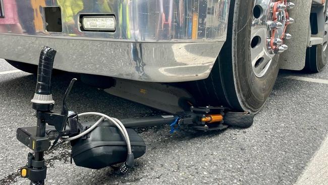 E-scooter rider suffers serious injuries after crash with truck.