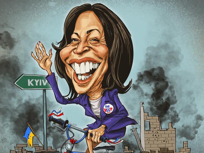 Miranda Devine Opinion column artwork. Us Vice President Kamala Harris is the wrong person to be sending to broker peace in Eastern Europe.