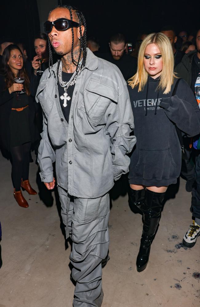 Tyga and Avril Lavigne attended the Mugler x Hunter Schafer party as part of Paris Fashion Week. Picture: Arnold Jerocki/Getty Images