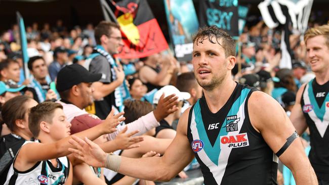 Port captain Travis Boak after the Power’s win. Picture: AAP Image/David Mariuz