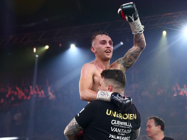 GOLD COAST, AUSTRALIA - JUNE 18: Sam Goodman celebrates defeating Raâeese Aleem during the IBF Super-Bantamweight world title eliminator bout at Gold Coast Convention and Entertainment Centre on June 18, 2023 in Gold Coast, Australia. (Photo by Chris Hyde/Getty Images)